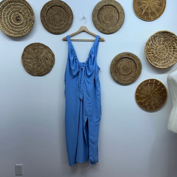NEW Abercrombie Blue Tie Neck Slit Sleeveless Midi Dress XLT XL TALL - Picture 2 of 7